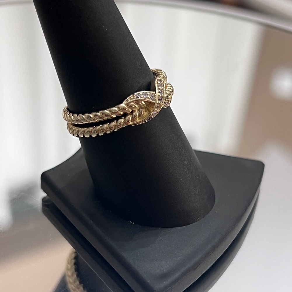 Gold Split Band Rope Pave X Ring - Women's Jewelry